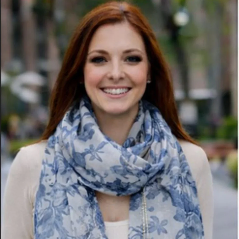 💙 Blue & White Floral Scarf with Metallic Thread | Poetic, Graceful & Timeless
